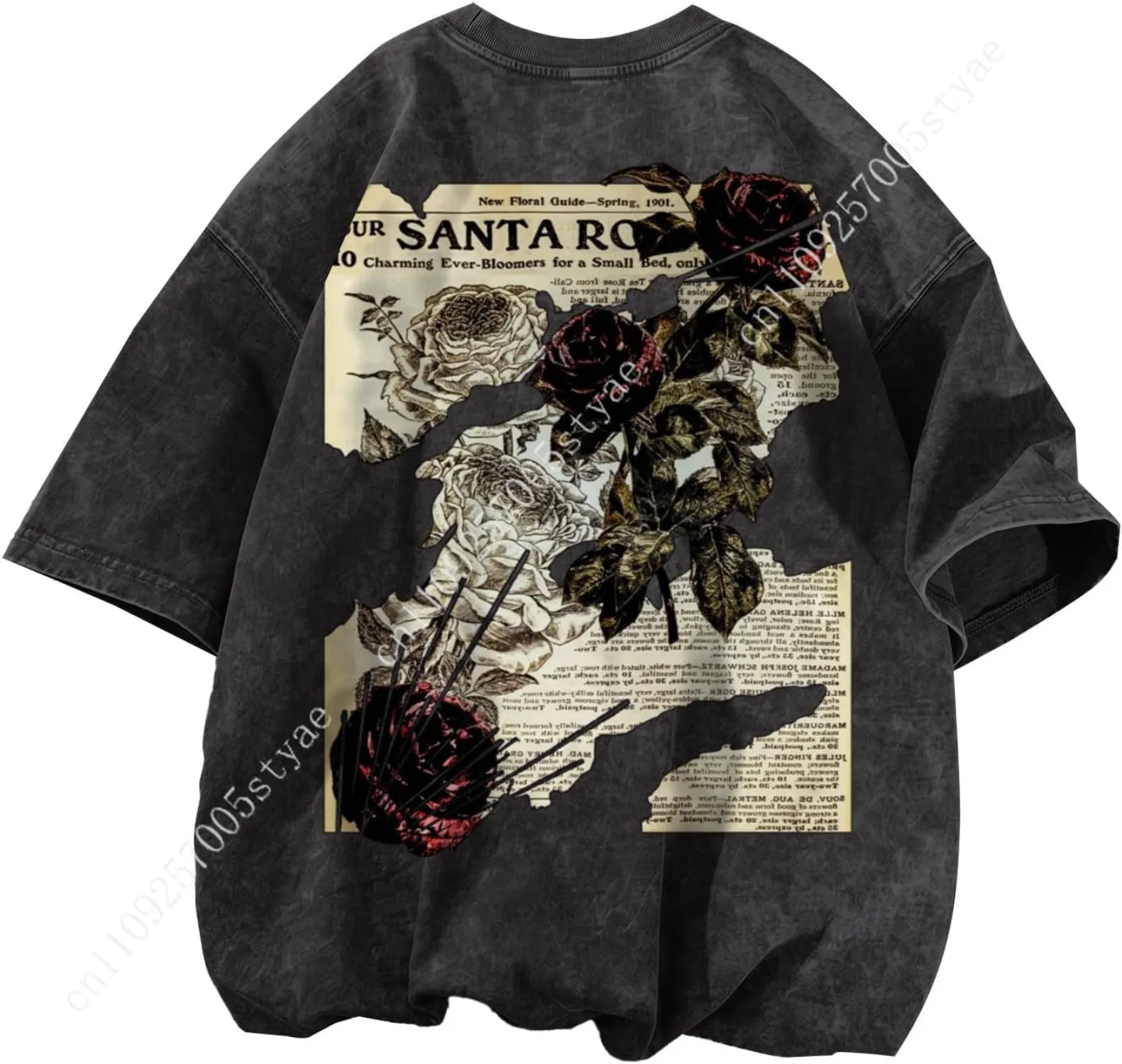 Acid Wash Vintage Graphic T Shirt - Erkek Asit Yıkama Tişörtü, Geniş Kesim,